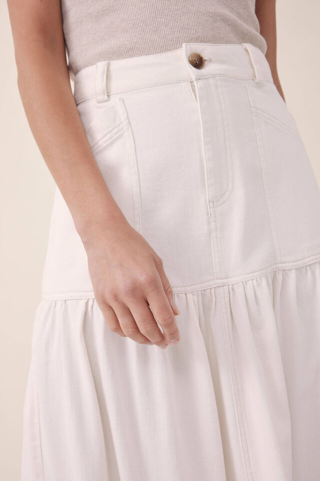 Tiered Midi Skirt, FRESH ECRU TWILL