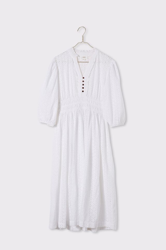 Puff Sleeve Dress E H, WHITE