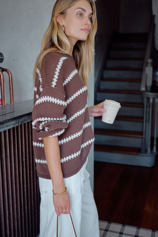 Lila Oversized Knit Crew, CHOCOLATE STRIPE
