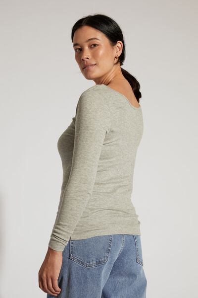 Super Soft Rib Scoop Neck Ls Tee, GREY  MARLE