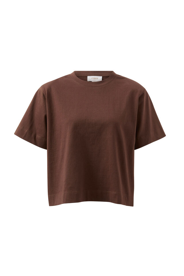 Boxy Shoulder Tee, CHOCOLATE