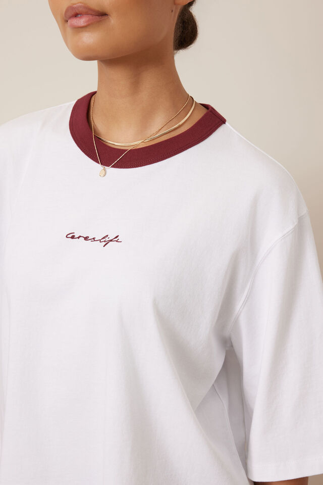 Macy Print Tee, WHITE/MULBERRY SCRIPT