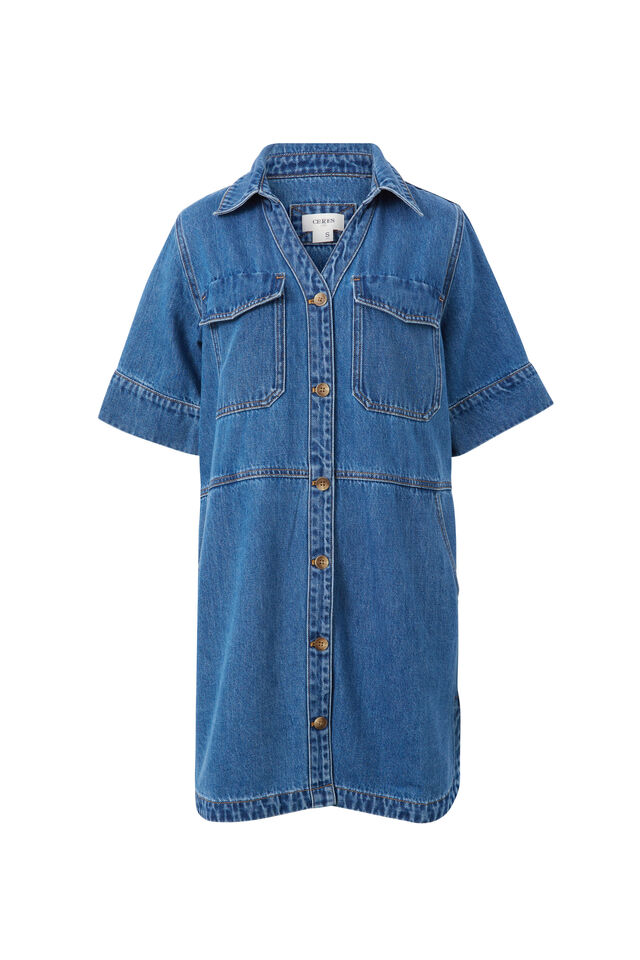 Side Pocket Boxy Dress, FRESH INDIGO