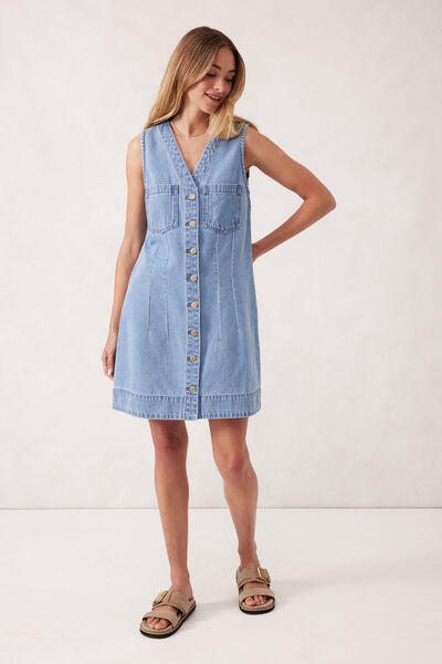 Seamed Mini Shift Dress, VINTAGE BLUE