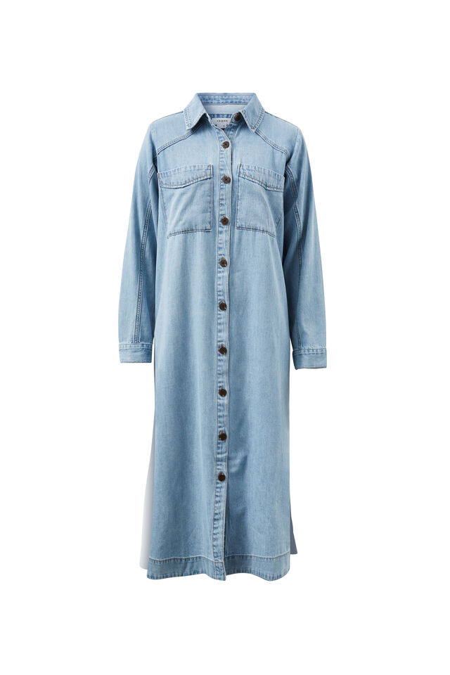 Rae Long Sleeve Midi Dress, MID BLUE WASH