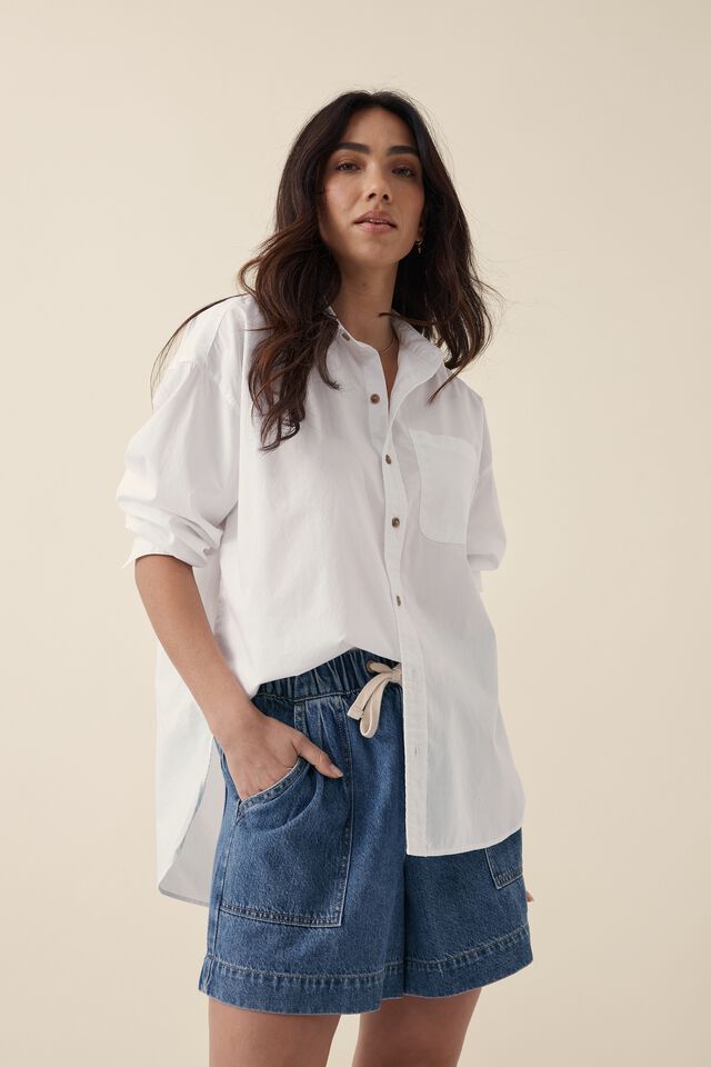Oversized Poplin Shirt In Organic Cotton, WHITE