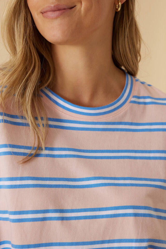 Stevie Slouchy Tee, PETAL/AZURE BLUE STRIPE