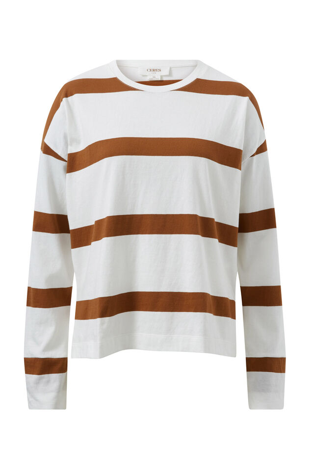 Slouchy Long Sleeve  Tee, VANILLA/TOBACCO BOLD STRIPE