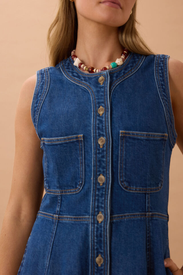 Hazel Sleeveless Midi Shirt Dress, CASPIAN BLUE