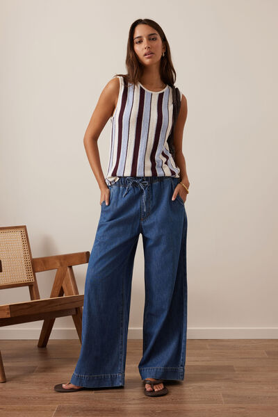 Andie Wide Leg Drawstring Pant, FRESH INDIGO