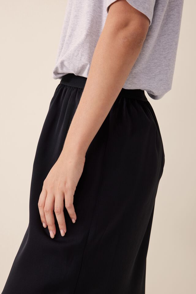 Satin Slip Skirt, BLACK