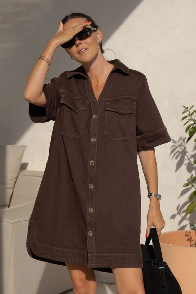 Relaxed Shirt Dress, CHOCOLATE