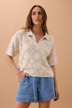 Demi Diamond Knit Collared Tee, ECRU - alternate image 6