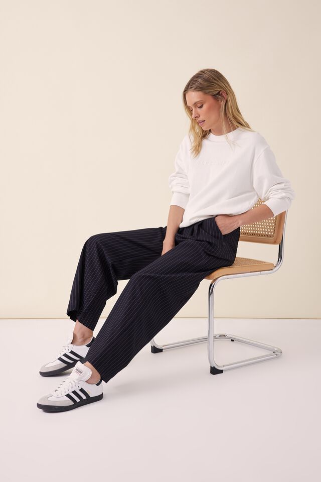 Slim Crew Embroidered Sweat In Organic Cotton, WARM WHITE