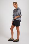 Shirred Tie Tunic In Cotton Linen Blend, BLACK WHITE GINGHAM
