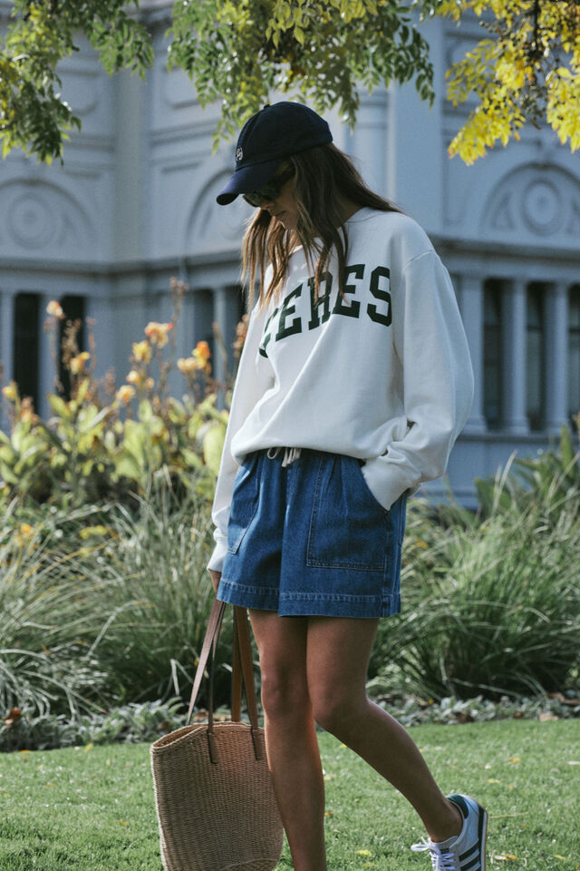 Isla Oversized Slouchy Crew, WARM WHITE LOGO