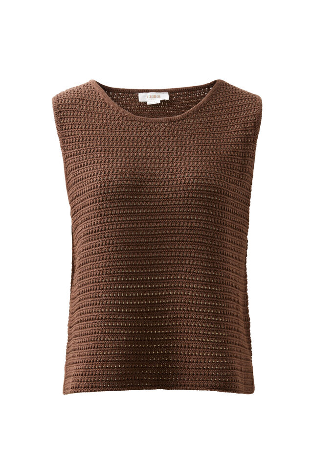 Margot Mesh Knit Tank, CHOCOLATE