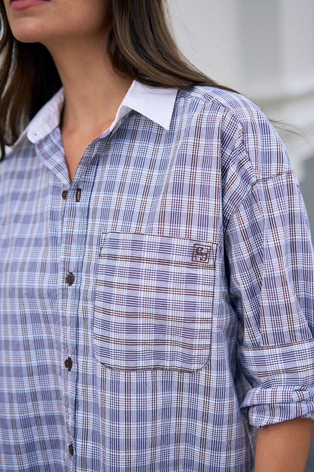 Peta Oversized Shirt, BLUE CHOCOLATE CHECK