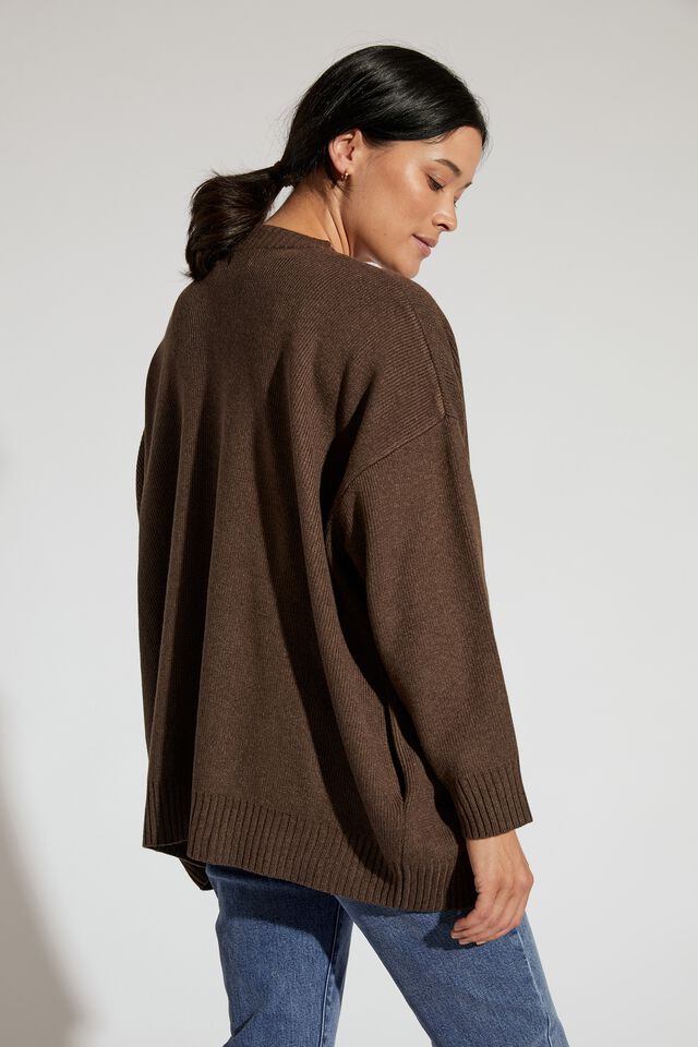 Soft Knit Oversized Cardigan In Recycled Blend, BITTER CHOCOLATE MARLE