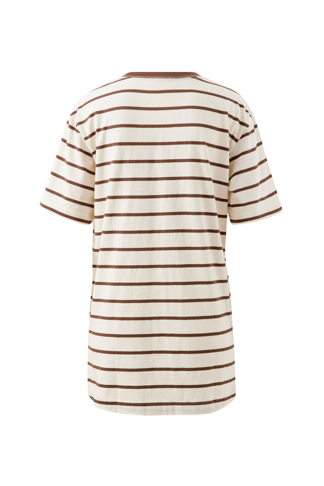Lola Longline Step Hem Tee, BUFF/BRUNETTE STRIPE