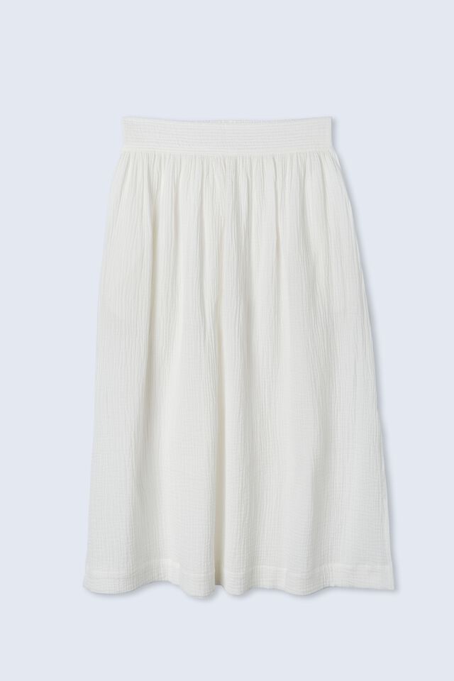 Double Cloth Midi Skirt In Organic Cotton, WHITE