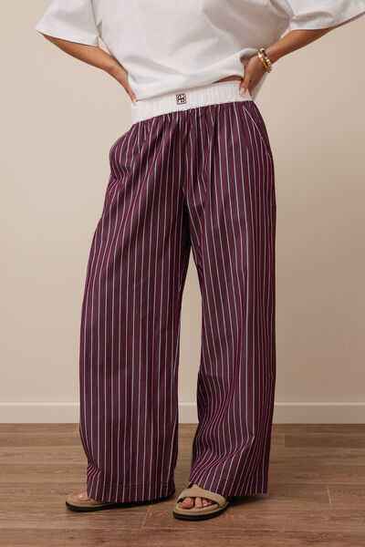 The Lounge Pant, BURGUNDY WASHED NAVY STRIPE
