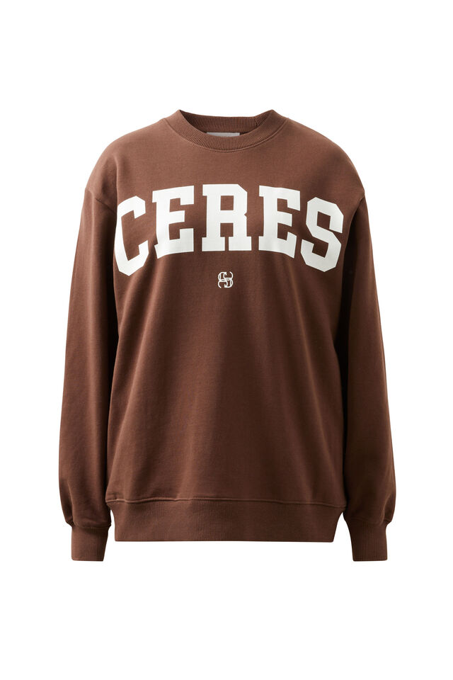 Isla Oversized Slouchy Crew, CHOCOLATE HERITAGE LOGO