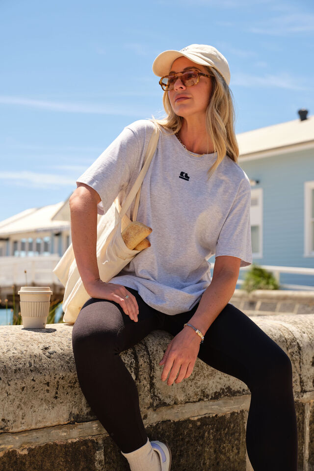 Lola Longline Step Hem Tee, CLOUD MARLE/CL LOGO EMBROIDERY