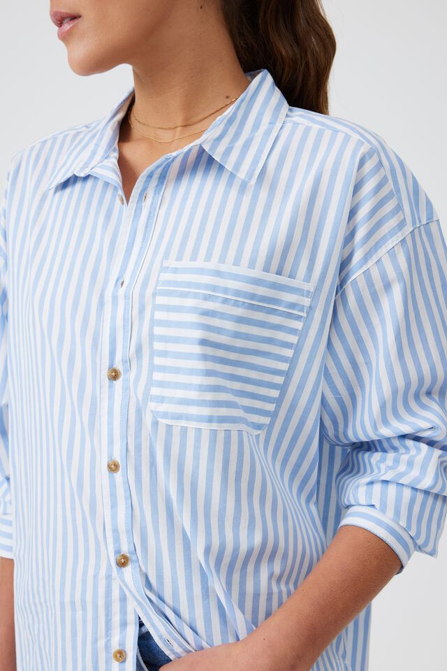 Poplin Stripe Shirt In Organic Cotton, BLUE SHADOW WHITE SMALL STRIPE