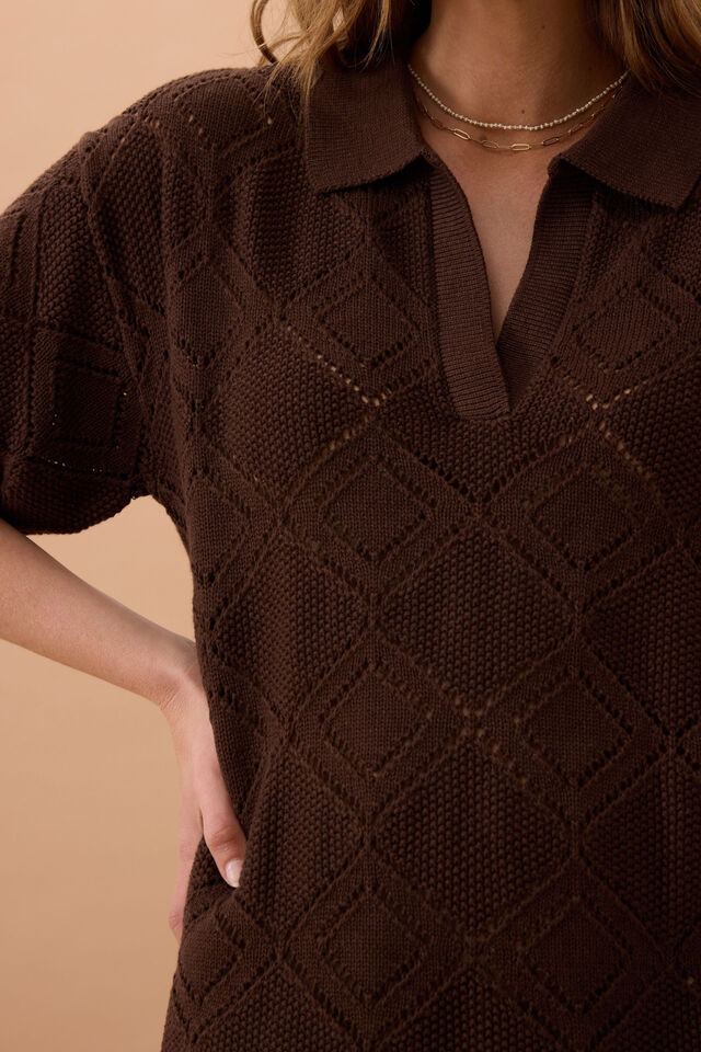 Daisy Diamond Knit Mini Dress, CHOCOLATE