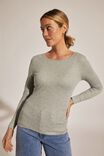 Super Soft Rib Crew Neck Ls Tee, GREY MARLE - alternate image 1