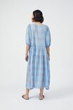 Check Smock Midi Dress In Textured Organic Cotton, CLOUD TUMERIC CHECK - alternate image 3
