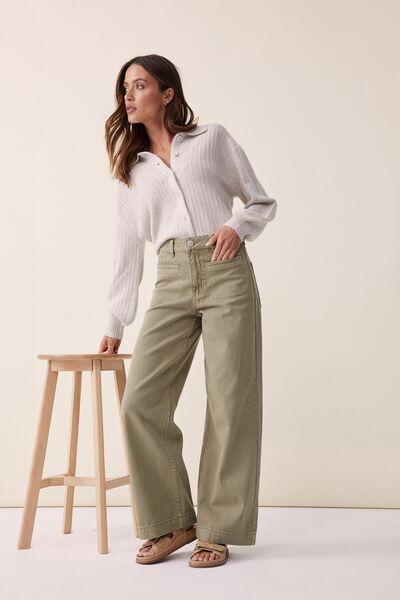 Wide Leg Pocket Jean, FOG GREEN RESCUED COTTON
