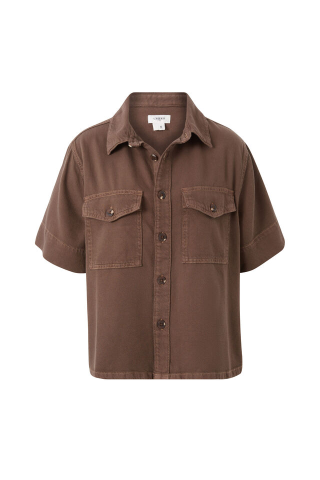 Short Sleeve Boxy Shirt, MOCHA TWILL