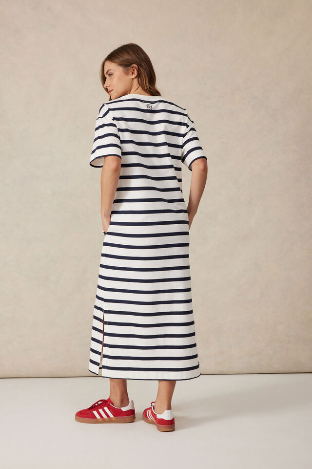 Midi Terry Dress, WHITE NEW NAVY STRIPE