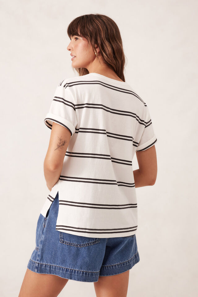 Stevie Slouchy Split Hem Tee, VANILLA/PHANTOM DOUBLE STRIPE