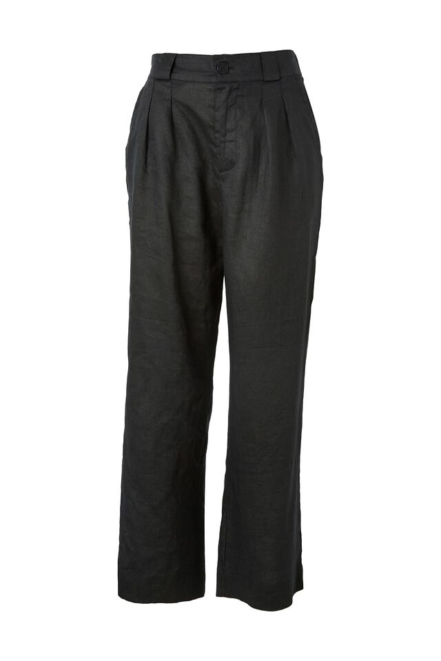 Linen Pleat Front Pant, BLACK