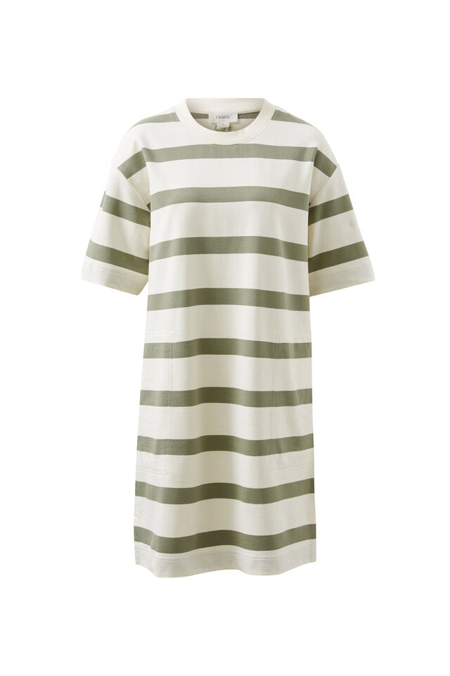 Cleo Mini Terry Dress, WHITE MOSS GREEN STRIPE