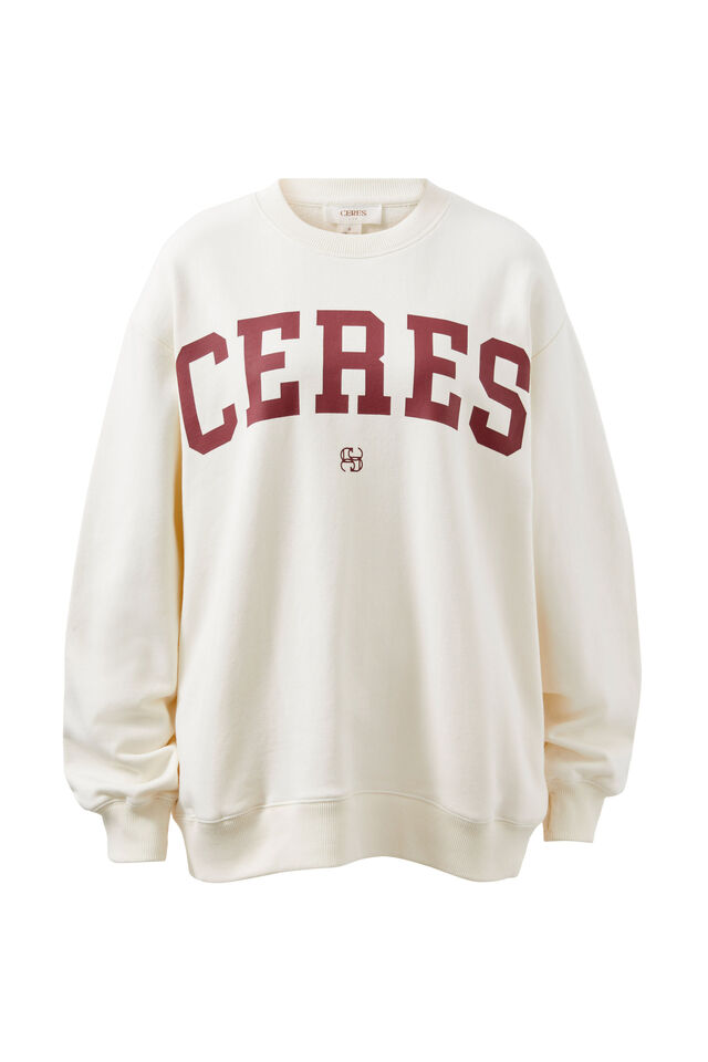 Isla Oversized Slouchy Crew, WINTER WHITE HERITAGE LOGO