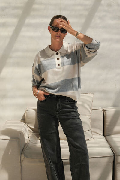 Long Sleeve Rugby Knit, GREY MARLE/OATMEAL MARLE STRIPE