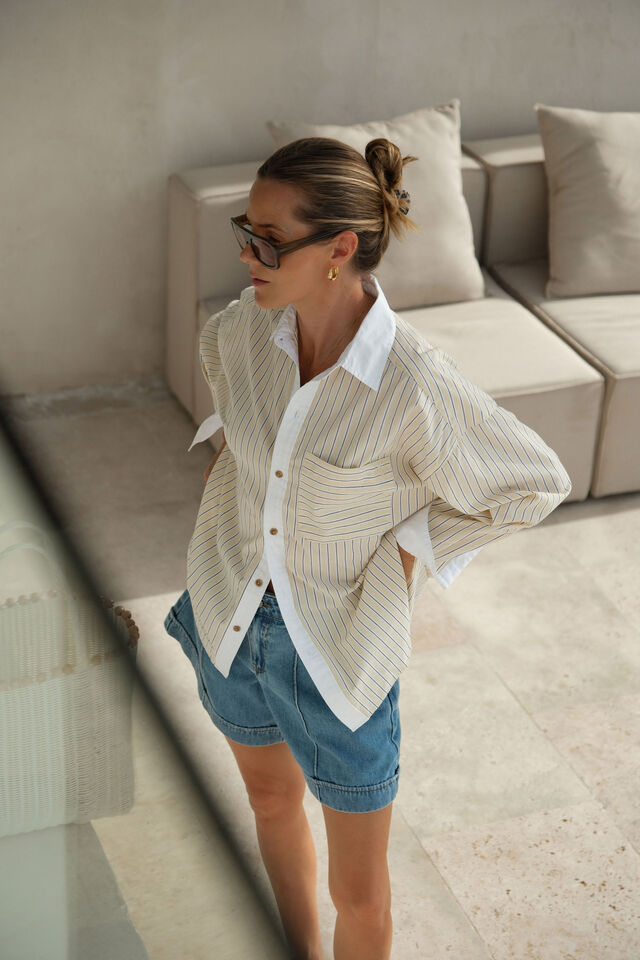 Peta Oversized Shirt, SUNNY YELLOW STRIPE WHITE COLLAR