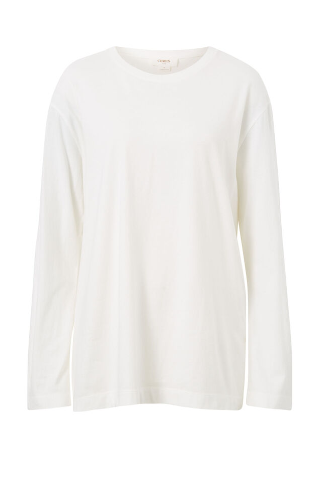 Longline Step Hem L/S Tee, VANILLA