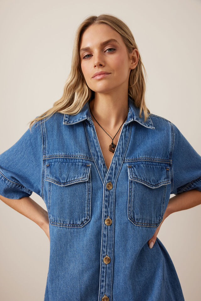 Sammy Relaxed Shirt Dress, FRESH INDIGO