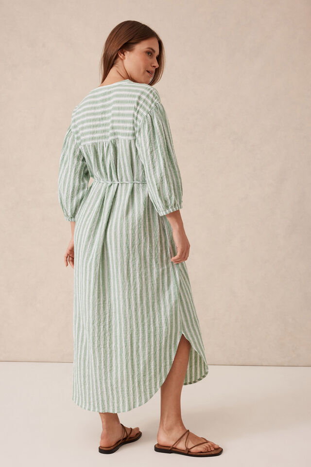 Crinkle Midi Dress, GRASS GREEN WHITE STRIPE