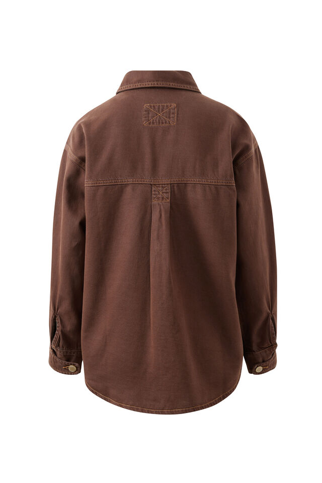 Bobbi Side Pocket Denim Shacket, CHOCOLATE