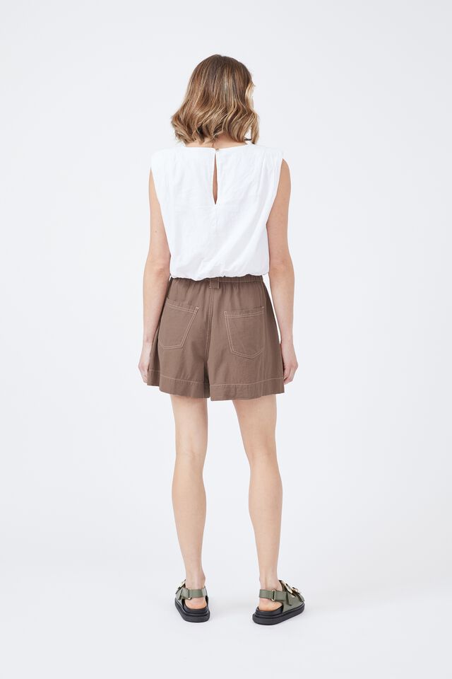 A-Line Short In Cotton Linen Blend, TAUPE