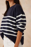 Boxy Knit With Embroidery, NEW NAVY/WINTER WHITE STRIPE - alternate image 4