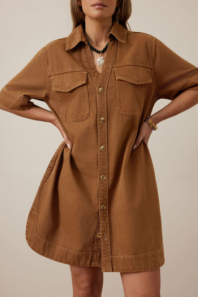 Sammy Relaxed Shirt Dress, TOFFEE