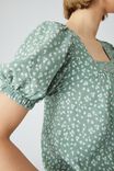 Puff Sleeve Square Neck Tunic, MINT FLORAL