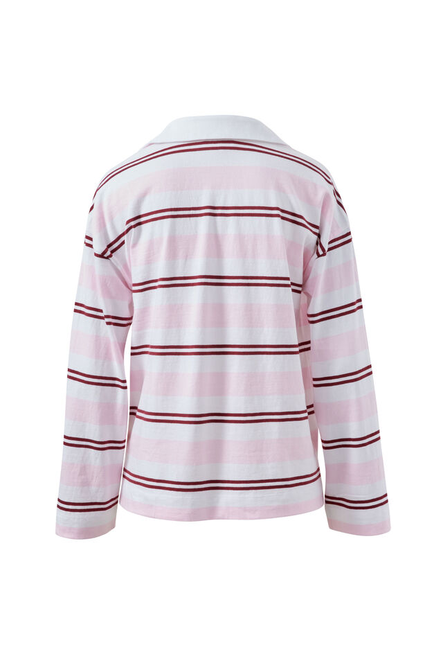 Shelby Slouchy Rugby Top, SUNFADED PINK/MULBERRY STRIPE